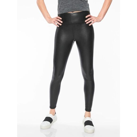 ATHLETA Black Faux Leather Pull On Skinny Stretch Leggings Size Small Petite - Picture 1 of 9
